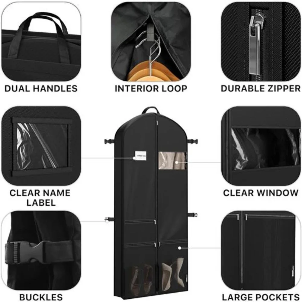Travel Garment Bag 65 Inch Heavy Duty Polyester Suit Dress Coat Tuxedo Storage